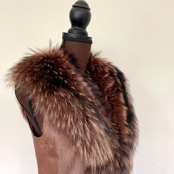 NWOT Burgundy Leather Vest Real Fox Fur S size - Picture 16 of 16